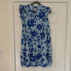 SHEIN Light Blue and Dark Blue Floral Dress